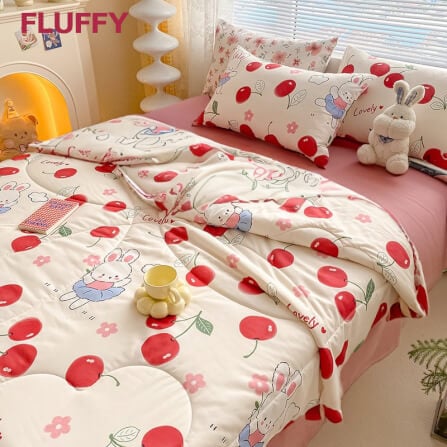 ชุดผ้าปูที่นอน 5ฟุต 5ชิ้น Fluffy ผ้า cotton คอลเลคชั่น Dreamy ลาย Cherry Bloom ไม่รวมผ้านวม_0